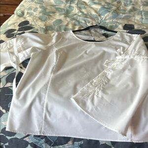 Liz Claiborne White Blouse with Embroidered Sleeves
